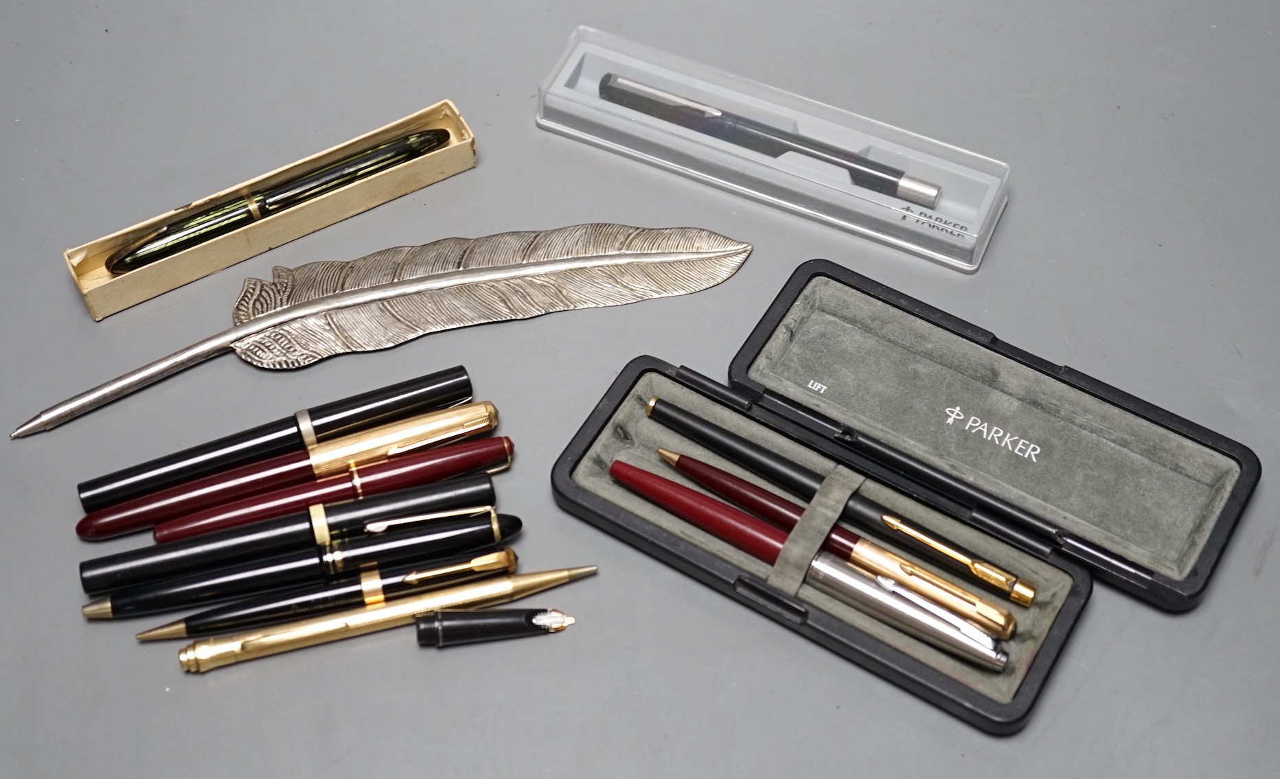 A collection of Conway, Sheaffer, Parker pens and others